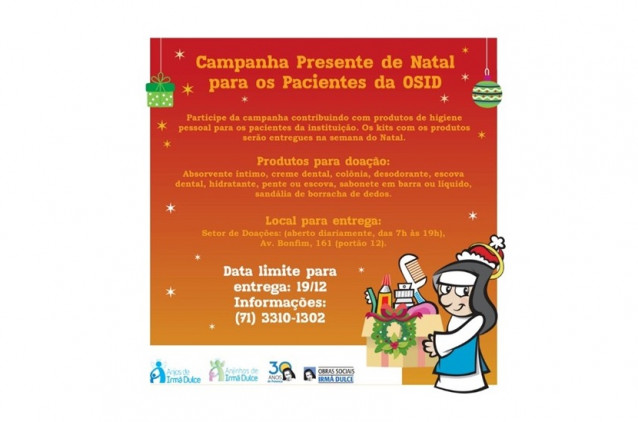 Campanha de Natal arrecada itens de higiene pessoal para pacientes da OSID Campanha de Natal arrecada itens de higiene pessoal para pacientes da OSID